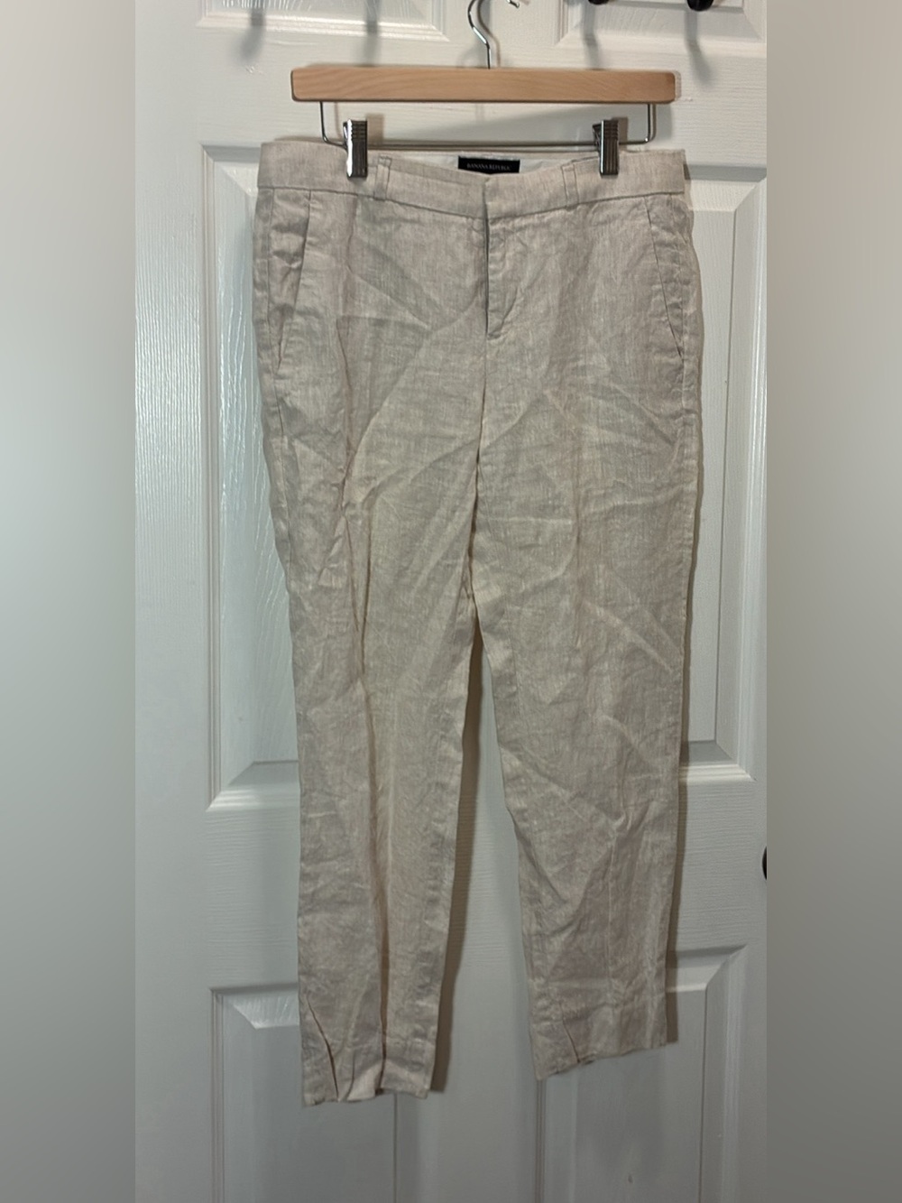 Banana Republic Neutral Cream Linen-Blend Trousers
